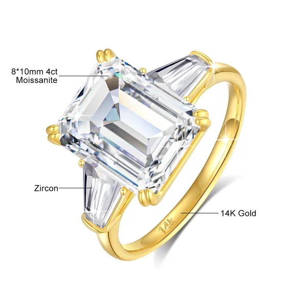 Fine Jewelry Woman New Year's Gifts 3 Stones 4 Carat Emerald White Moissanite Hollow 14K Gold Luxury Engagement Jewelry Rings - Image 7