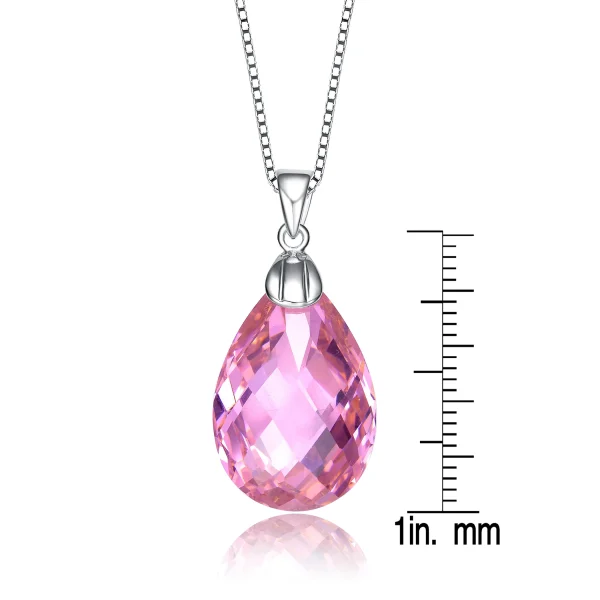 TD Collection Pink Teardrop Pendant with Cubic Zirconia Sterling Silver Rhodium Plated Fashionable Necklace - Image 3