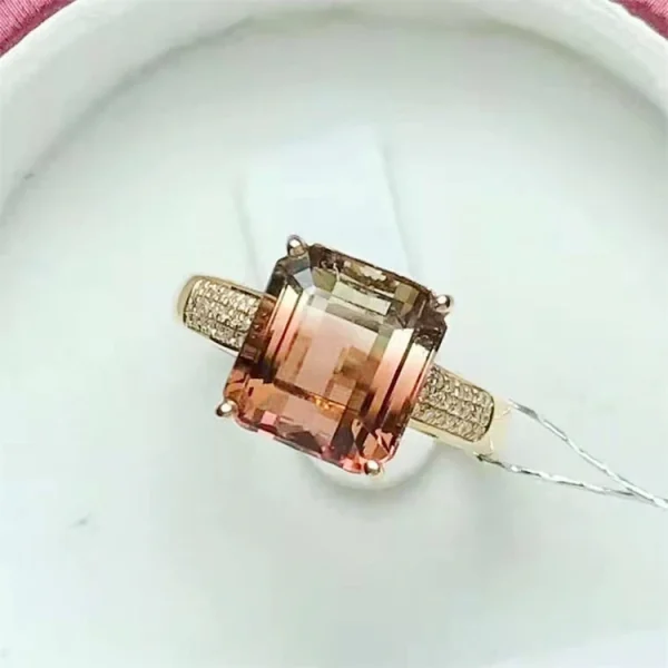 SGARIT Hot Sale Jewelry Gemstone Wedding Engagement Party Colourful 18k Rose Gold 6.32ct Genuine Tourmaline Rings for Women - Image 2