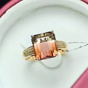 SGARIT Hot Sale Jewelry Gemstone Wedding Engagement Party Colourful 18k Rose Gold 6.32ct Genuine Tourmaline Rings for Women