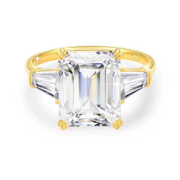 Fine Jewelry Woman New Year's Gifts 3 Stones 4 Carat Emerald White Moissanite Hollow 14K Gold Luxury Engagement Jewelry Rings - Image 2