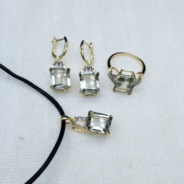 natural green amethyst quartz gemstone jewelry set Ring Necklaces and earrings 925 silver fine jewelry for women with gift box - Image 2