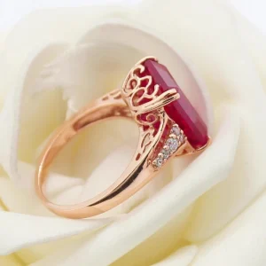 585 Purple Gold Plated 14K Rose Gold Square Red Gem Rings for Women Luxury Court Style Exquisite Square Design Jewelry