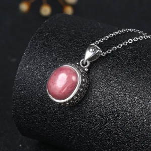 Natural Rhodochrosite Pendants Necklace S925 Silver Tiger Eye Stone Jewelry Chain Party Valentine Day Gifts for Women