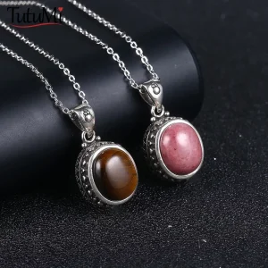 925 Sterling Silver Natural Rhodochrosite Pendants Necklace Tiger Eye Necklace Silver Pendants 925 With Chain For Women Men