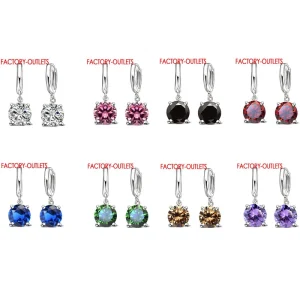 Fast Shipping Genuine 925 Sterling Silver Dangle Earrings CZ Crystal Big Round  Earrings For Women Girls Gift Fashion Jewelry