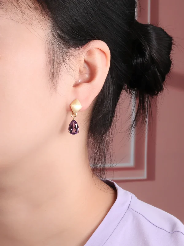 New Unique two-wear design Natural  amethyst vintage gold earrings for Lady S925 Silver Anniversary gift - Image 3