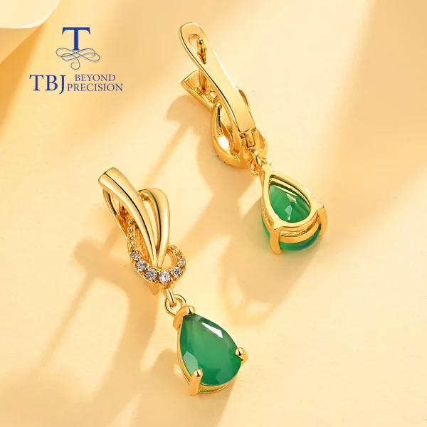 Simple design of natural green agate earrings women's 925 sterling silver fashion fine jewelry daily wear - Image 11