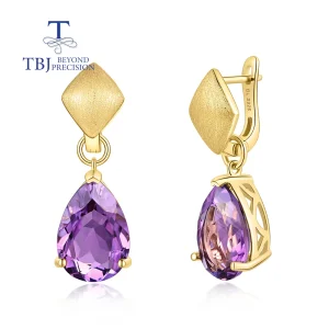 New Unique two-wear design Natural  amethyst vintage gold earrings for Lady S925 Silver Anniversary gift