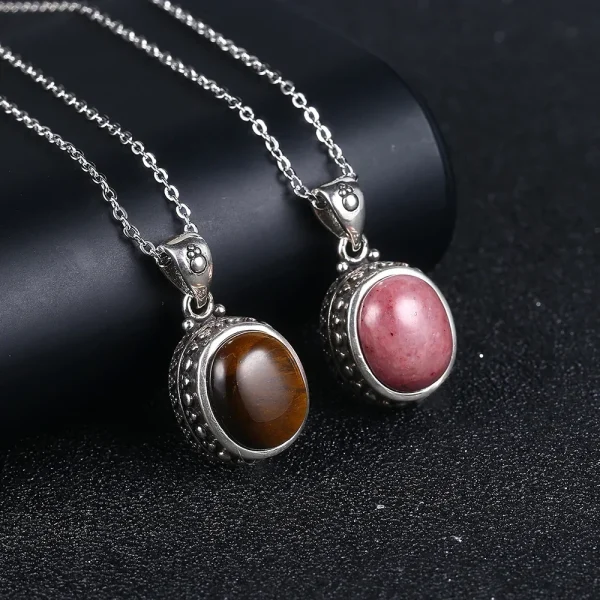 925 Sterling Silver Natural Rhodochrosite Pendants Necklace Tiger Eye Necklace Silver Pendants 925 With Chain For Women Men - Image 20