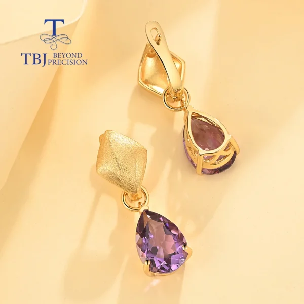 New Unique two-wear design Natural  amethyst vintage gold earrings for Lady S925 Silver Anniversary gift - Image 15