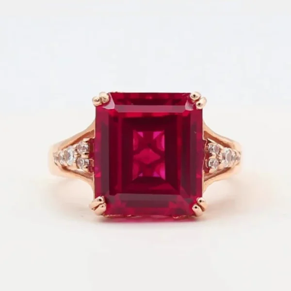 585 Purple Gold Plated 14K Rose Gold Square Red Gem Rings for Women Luxury Court Style Exquisite Square Design Jewelry - Image 3