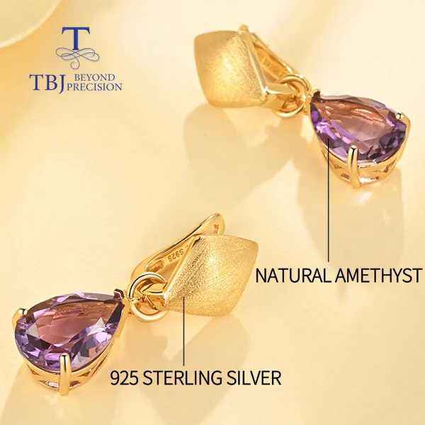 New Unique two-wear design Natural  amethyst vintage gold earrings for Lady S925 Silver Anniversary gift - Image 13