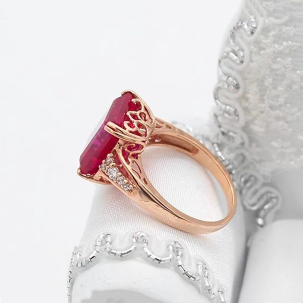 585 Purple Gold Plated 14K Rose Gold Square Red Gem Rings for Women Luxury Court Style Exquisite Square Design Jewelry - Image 10