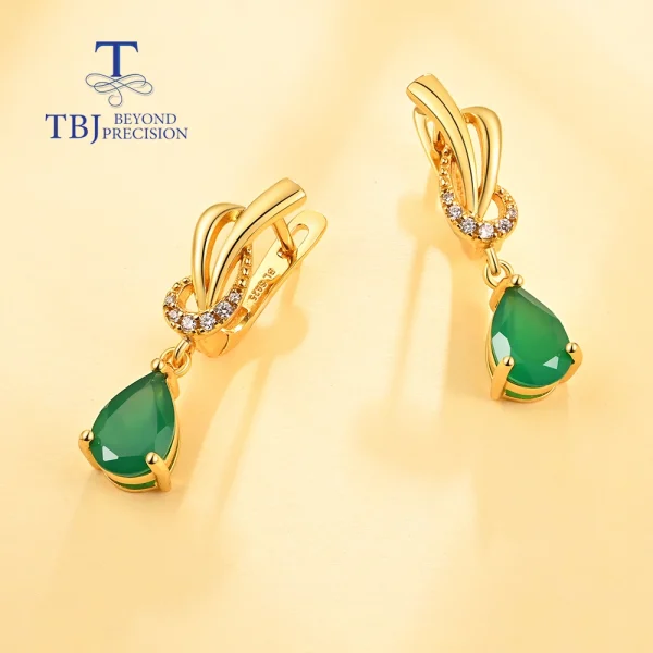Simple design of natural green agate earrings women's 925 sterling silver fashion fine jewelry daily wear - Image 3