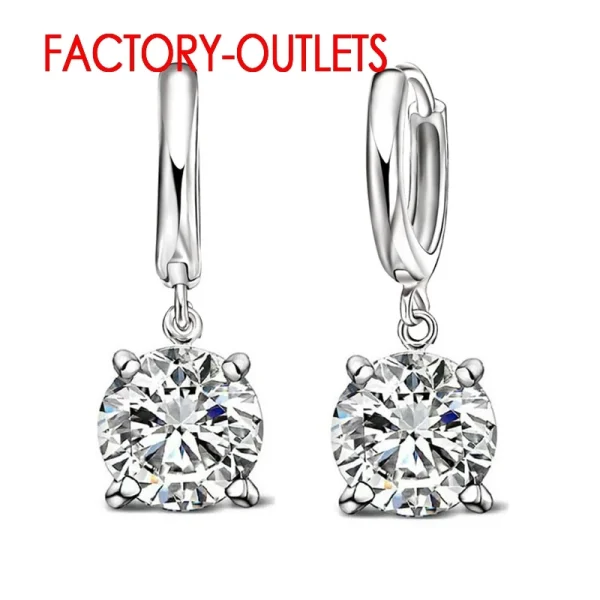 Fast Shipping Genuine 925 Sterling Silver Dangle Earrings CZ Crystal Big Round  Earrings For Women Girls Gift Fashion Jewelry - Image 2