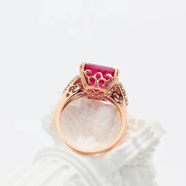585 Purple Gold Plated 14K Rose Gold Square Red Gem Rings for Women Luxury Court Style Exquisite Square Design Jewelry - Image 11