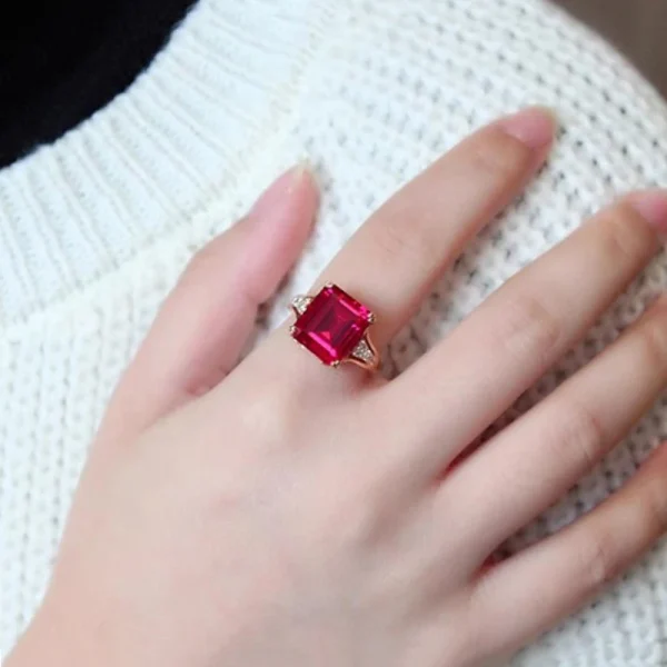 585 Purple Gold Plated 14K Rose Gold Square Red Gem Rings for Women Luxury Court Style Exquisite Square Design Jewelry - Image 13