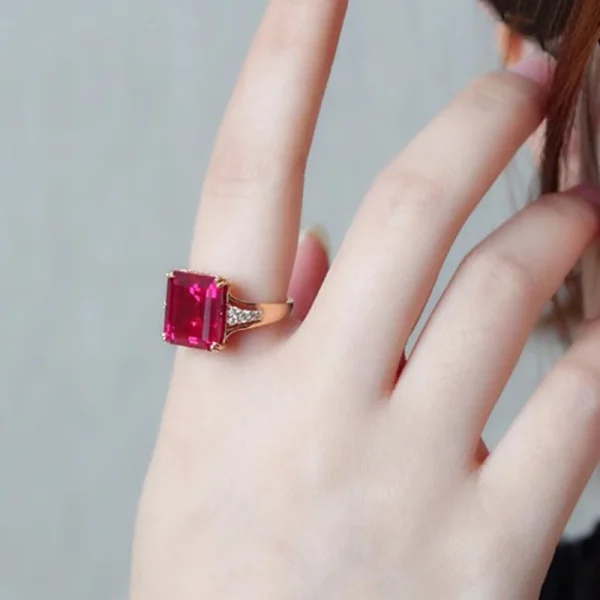 585 Purple Gold Plated 14K Rose Gold Square Red Gem Rings for Women Luxury Court Style Exquisite Square Design Jewelry - Image 5