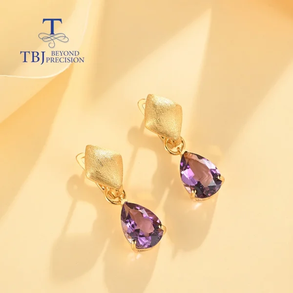 New Unique two-wear design Natural  amethyst vintage gold earrings for Lady S925 Silver Anniversary gift - Image 14