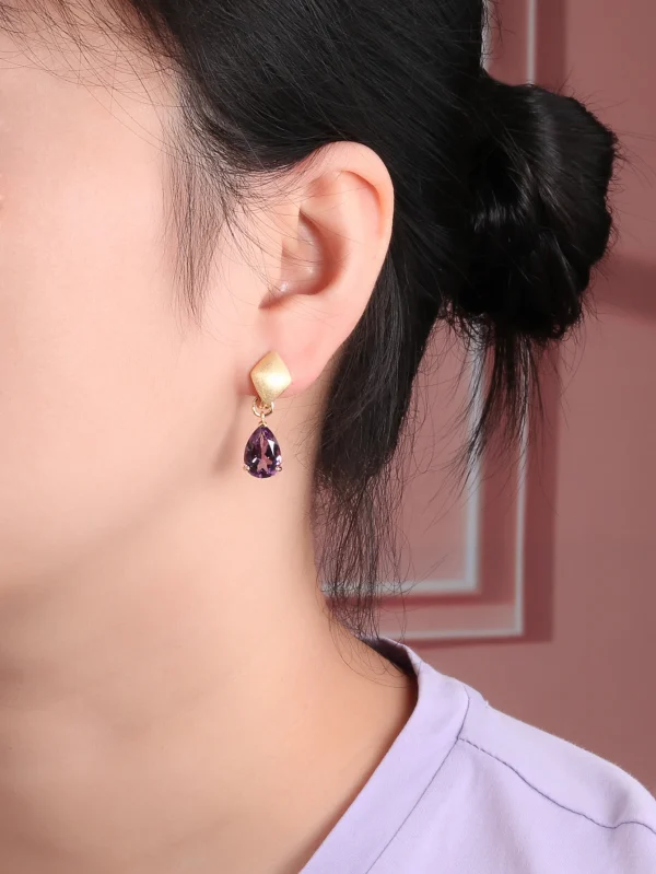 New Unique two-wear design Natural  amethyst vintage gold earrings for Lady S925 Silver Anniversary gift - Image 17
