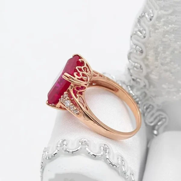 585 Purple Gold Plated 14K Rose Gold Square Red Gem Rings for Women Luxury Court Style Exquisite Square Design Jewelry - Image 4