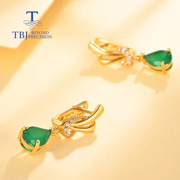 Simple design of natural green agate earrings women's 925 sterling silver fashion fine jewelry daily wear - Image 13
