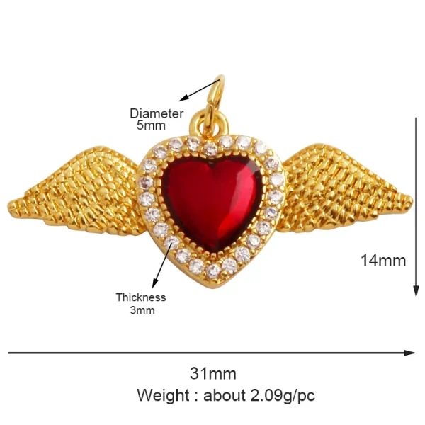 New in Sacred Red Heart Charm Victorian Love Zircon Charm Pendant,Fashion Wing 18K Gold Plated for Jewelry Making Supplies P04 - Image 38