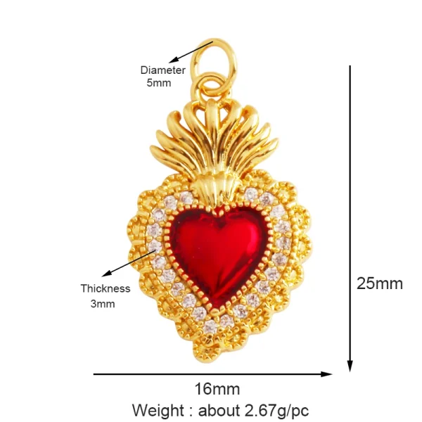 New in Sacred Red Heart Charm Victorian Love Zircon Charm Pendant,Fashion Wing 18K Gold Plated for Jewelry Making Supplies P04 - Image 4