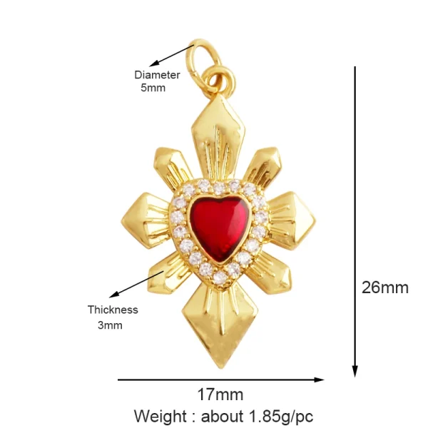 New in Sacred Red Heart Charm Victorian Love Zircon Charm Pendant,Fashion Wing 18K Gold Plated for Jewelry Making Supplies P04 - Image 15