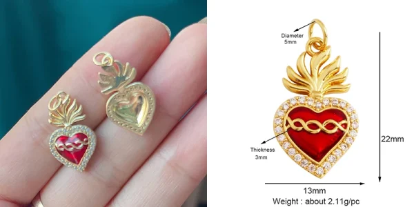 New in Sacred Red Heart Charm Victorian Love Zircon Charm Pendant,Fashion Wing 18K Gold Plated for Jewelry Making Supplies P04 - Image 49