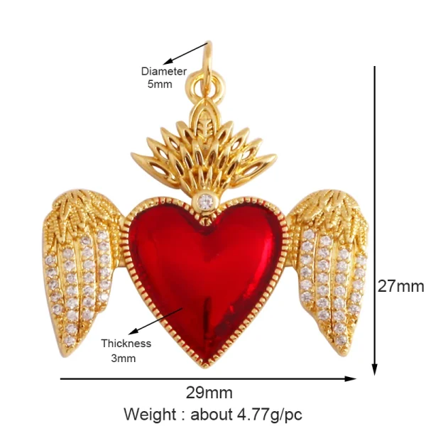New in Sacred Red Heart Charm Victorian Love Zircon Charm Pendant,Fashion Wing 18K Gold Plated for Jewelry Making Supplies P04 - Image 5