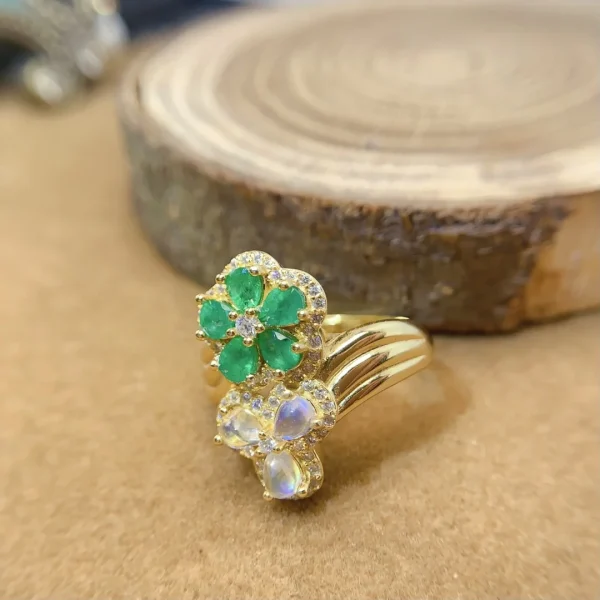 Fine Jewelry Natural emerald and moonstone  Women's Ring S925 Silver Electroplating Process Inlaid High Clarity Support Testing - Image 9