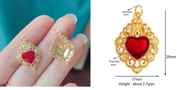 New in Sacred Red Heart Charm Victorian Love Zircon Charm Pendant,Fashion Wing 18K Gold Plated for Jewelry Making Supplies P04 - Image 52