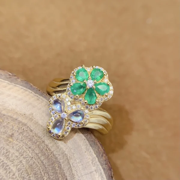 Fine Jewelry Natural emerald and moonstone  Women's Ring S925 Silver Electroplating Process Inlaid High Clarity Support Testing - Image 10