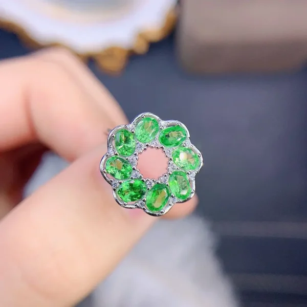 ZECAA 925 Tsavorite Jewelry Woman Tsavorite Ring With Natural Tsavorite Stone 3*4mm S925 Silver Tsavorite Ring - Image 3