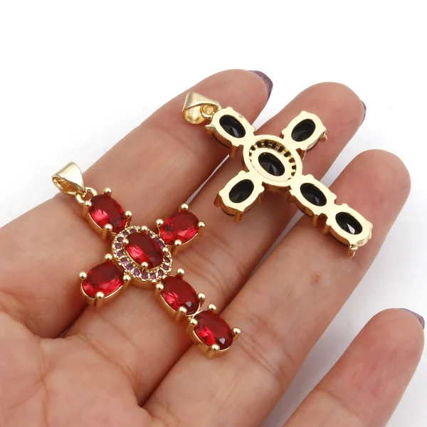 1 Piece Copper Religious Cross Pendants Gold Color Metal Charms For DIY Making Necklace Bracelets Jewelry Findings 4cm x 2.3cm - Image 2