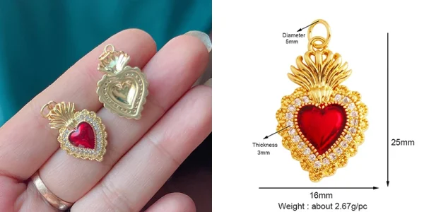 New in Sacred Red Heart Charm Victorian Love Zircon Charm Pendant,Fashion Wing 18K Gold Plated for Jewelry Making Supplies P04 - Image 57