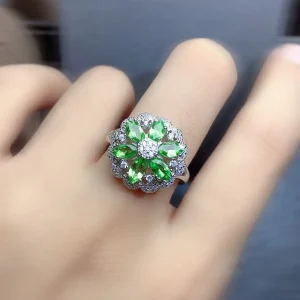 ZECAA Best Seller Tsavorite Fine Jewelry Woman Tsavorite Ring With Natural Tsavorite Gemstone 3*4mm Lady Tsavorite Jewelry Ring