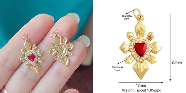 New in Sacred Red Heart Charm Victorian Love Zircon Charm Pendant,Fashion Wing 18K Gold Plated for Jewelry Making Supplies P04 - Image 54
