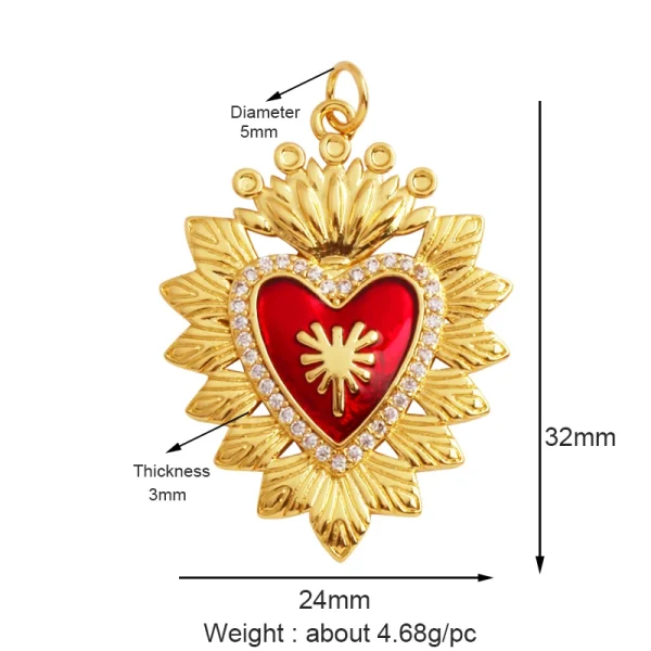 New in Sacred Red Heart Charm Victorian Love Zircon Charm Pendant,Fashion Wing 18K Gold Plated for Jewelry Making Supplies P04 - Image 26