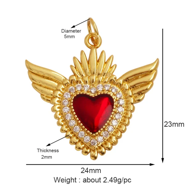 New in Sacred Red Heart Charm Victorian Love Zircon Charm Pendant,Fashion Wing 18K Gold Plated for Jewelry Making Supplies P04 - Image 10