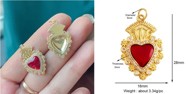 New in Sacred Red Heart Charm Victorian Love Zircon Charm Pendant,Fashion Wing 18K Gold Plated for Jewelry Making Supplies P04 - Image 50