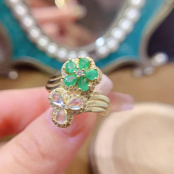 Fine Jewelry Natural emerald and moonstone  Women's Ring S925 Silver Electroplating Process Inlaid High Clarity Support Testing - Image 13