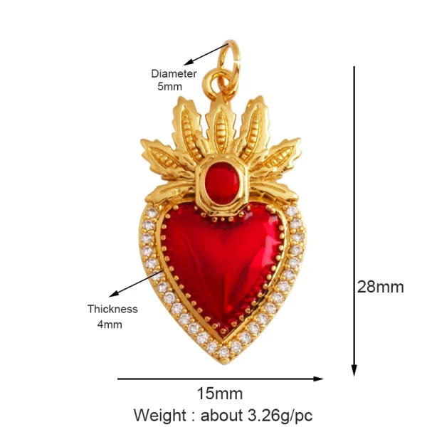 New in Sacred Red Heart Charm Victorian Love Zircon Charm Pendant,Fashion Wing 18K Gold Plated for Jewelry Making Supplies P04 - Image 19