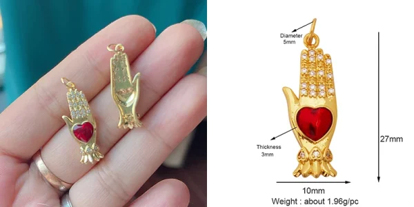 New in Sacred Red Heart Charm Victorian Love Zircon Charm Pendant,Fashion Wing 18K Gold Plated for Jewelry Making Supplies P04 - Image 62