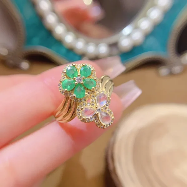 Fine Jewelry Natural emerald and moonstone  Women's Ring S925 Silver Electroplating Process Inlaid High Clarity Support Testing - Image 12