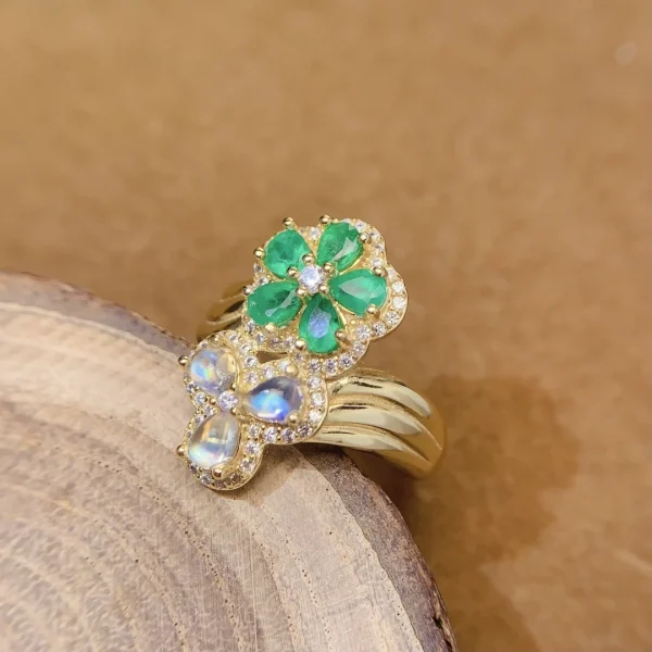 Fine Jewelry Natural emerald and moonstone  Women's Ring S925 Silver Electroplating Process Inlaid High Clarity Support Testing - Image 11