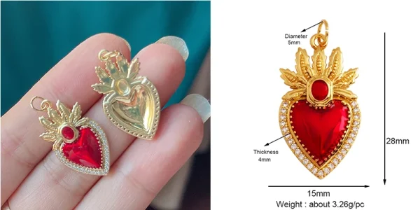 New in Sacred Red Heart Charm Victorian Love Zircon Charm Pendant,Fashion Wing 18K Gold Plated for Jewelry Making Supplies P04 - Image 51