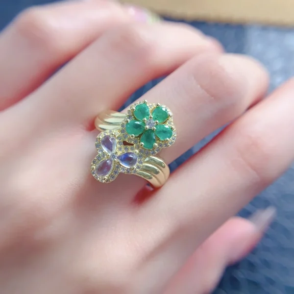 Fine Jewelry Natural emerald and moonstone  Women's Ring S925 Silver Electroplating Process Inlaid High Clarity Support Testing - Image 14